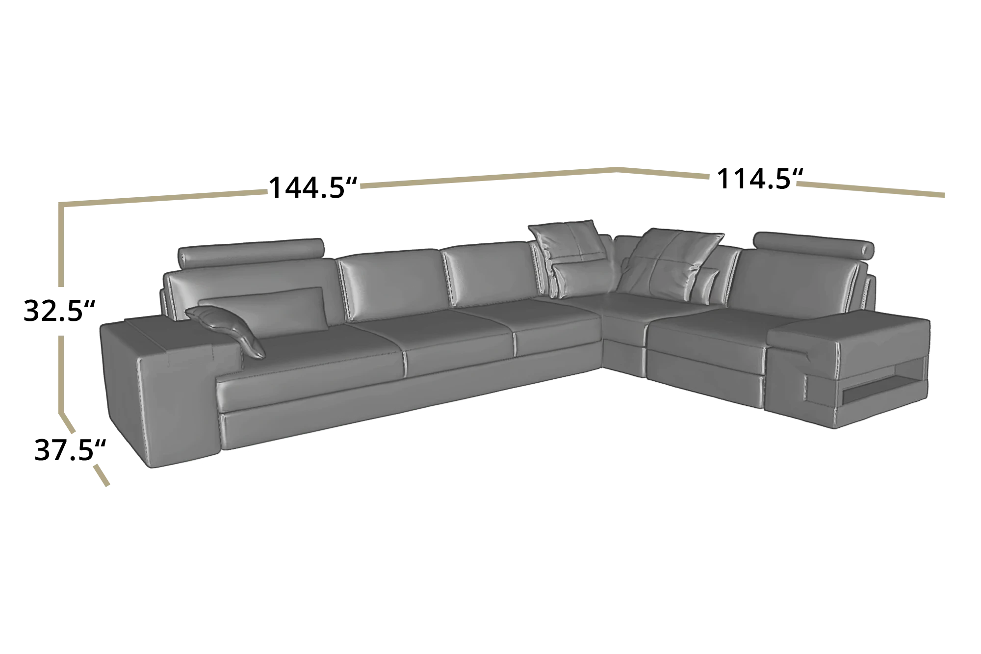 IN-STOCK Los Angeles II Leather L-Sectional with 3 Recliners and 1 extra seat UNBOXED