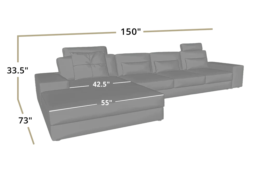 Los Angeles III-LG Modern Leather Chaise Sectional