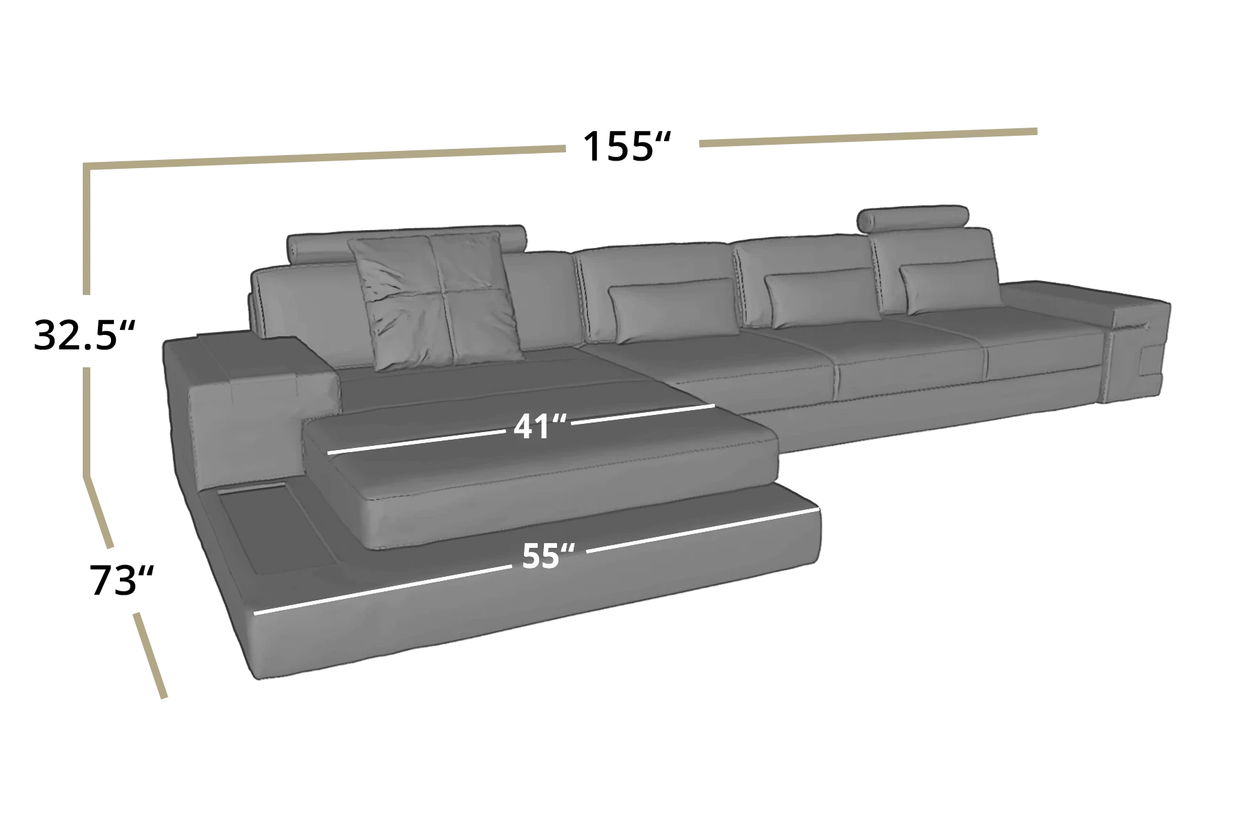 Los Angeles III-LG Fabric Chaise Sectional