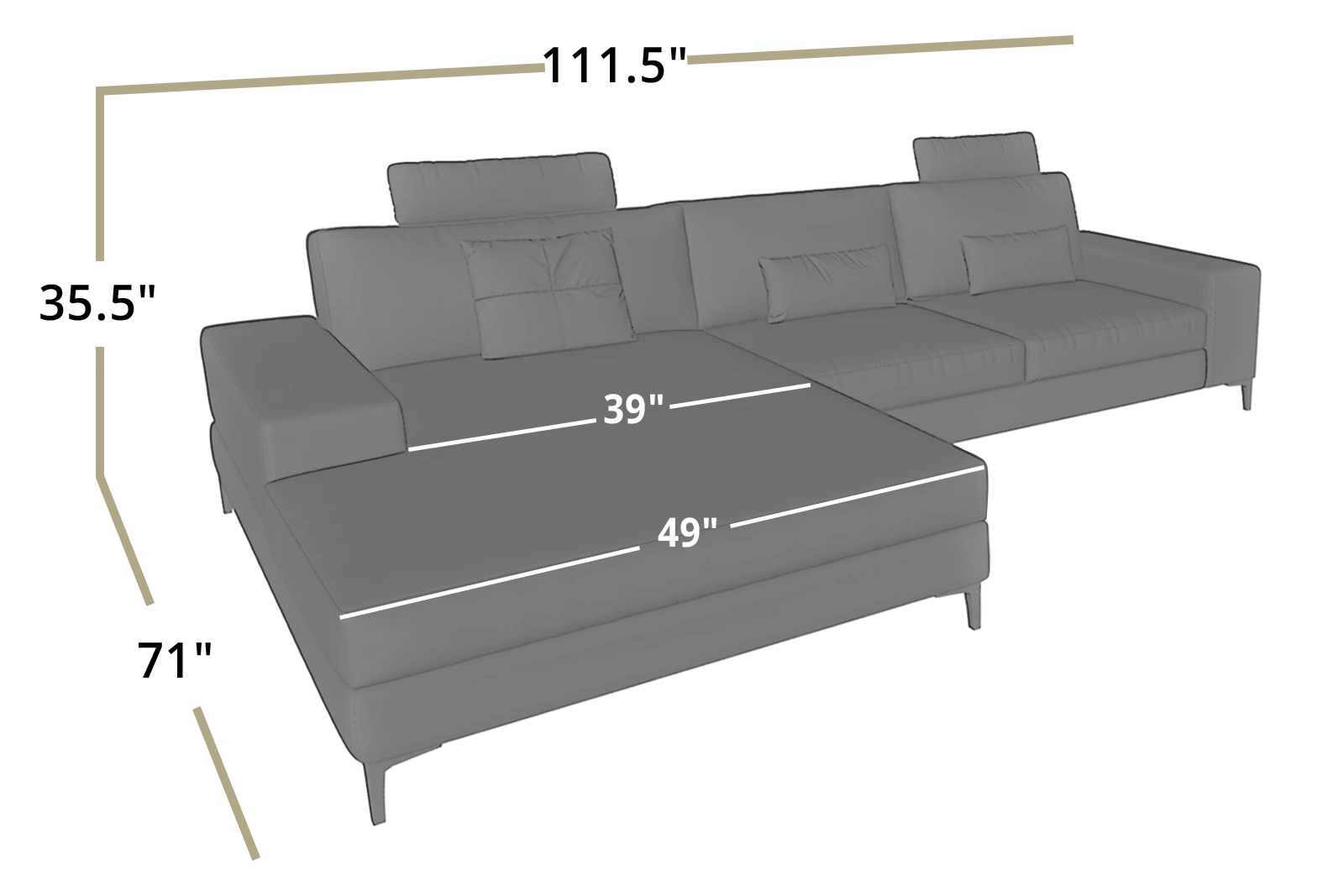 New York III Modern Leather Chaise Sofa