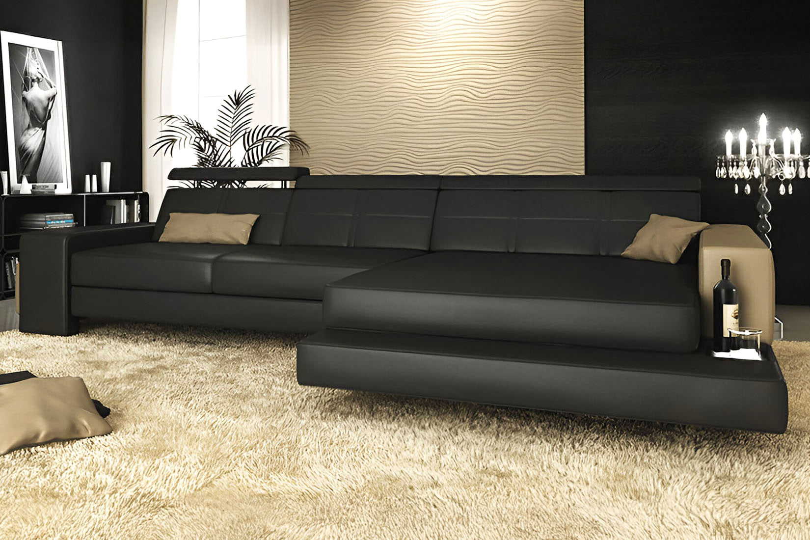 Houston III Leather Chaise Sofa