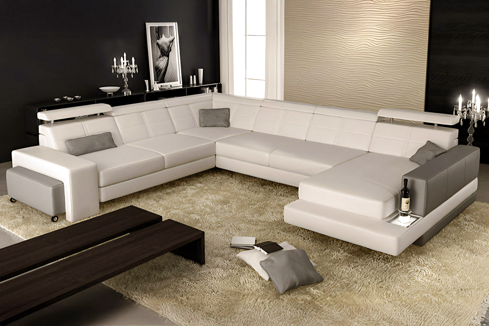 Houston Leather U-Chaise Sectional