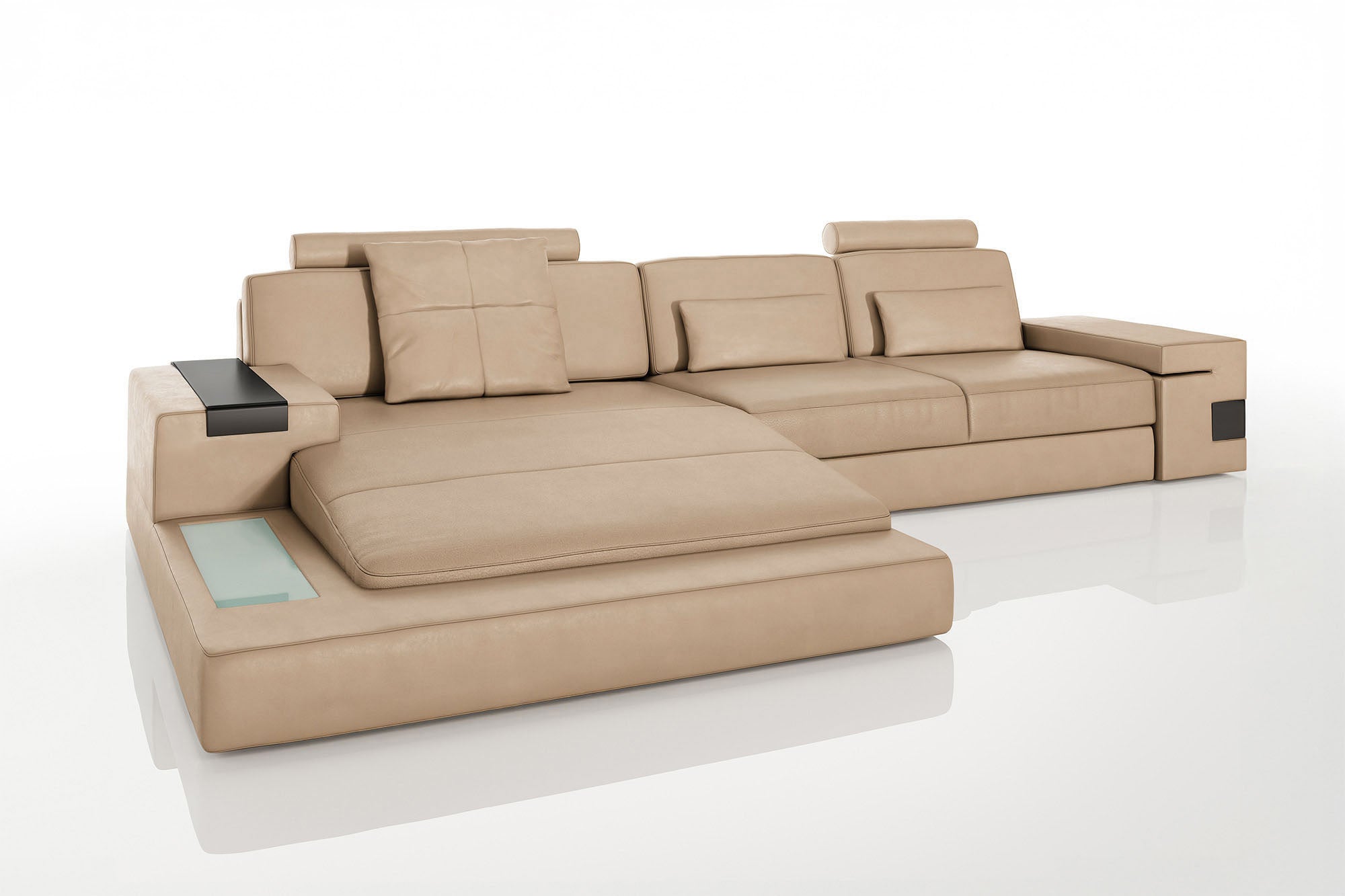IN-STOCK Los Angeles III Buffalo Full-Leather Chaise Sofa with Recliner - UNBOXED
