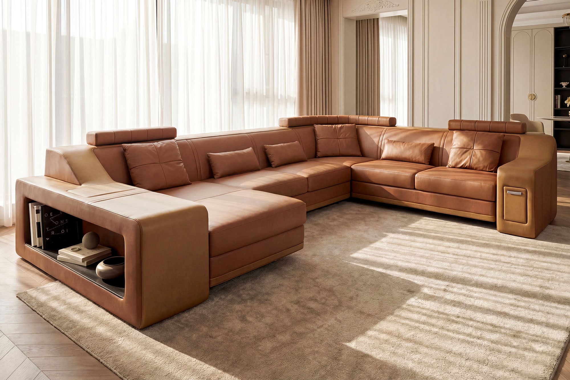 California Leather U-Chaise Sectional