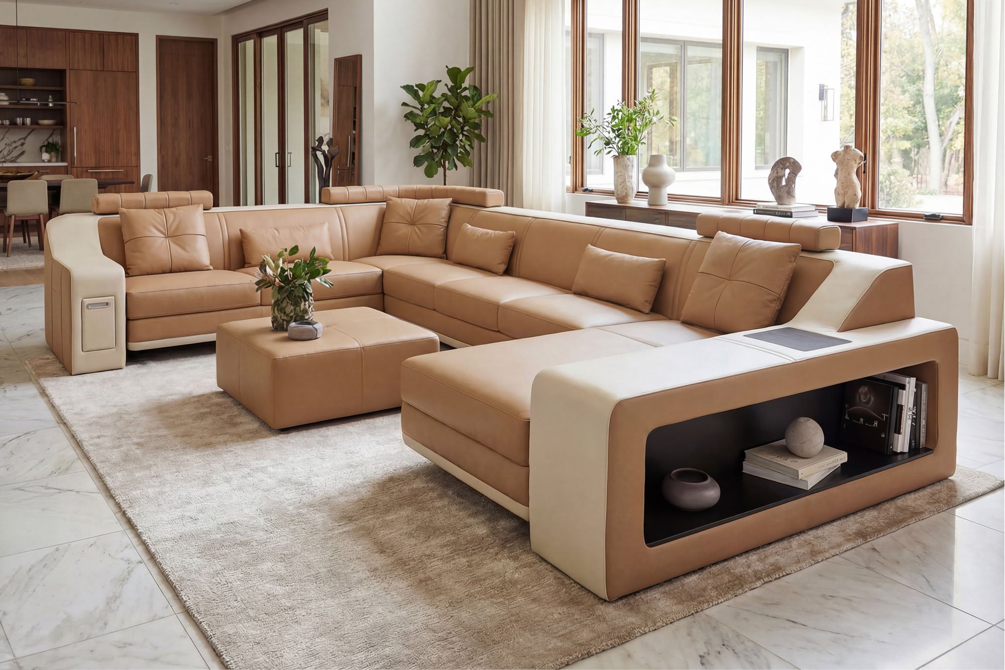California LG Leather U-Chaise Sectional Large