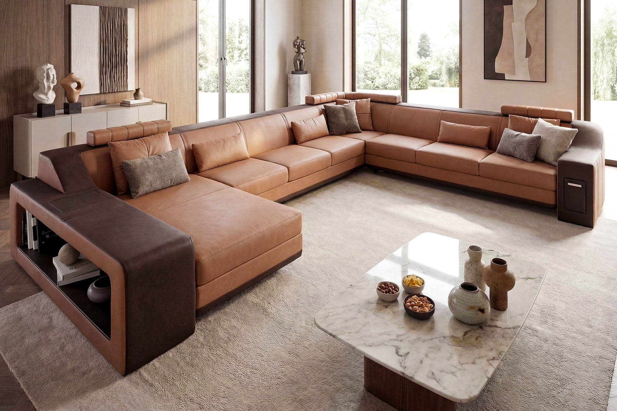 California LG Leather U-Chaise Sectional Large