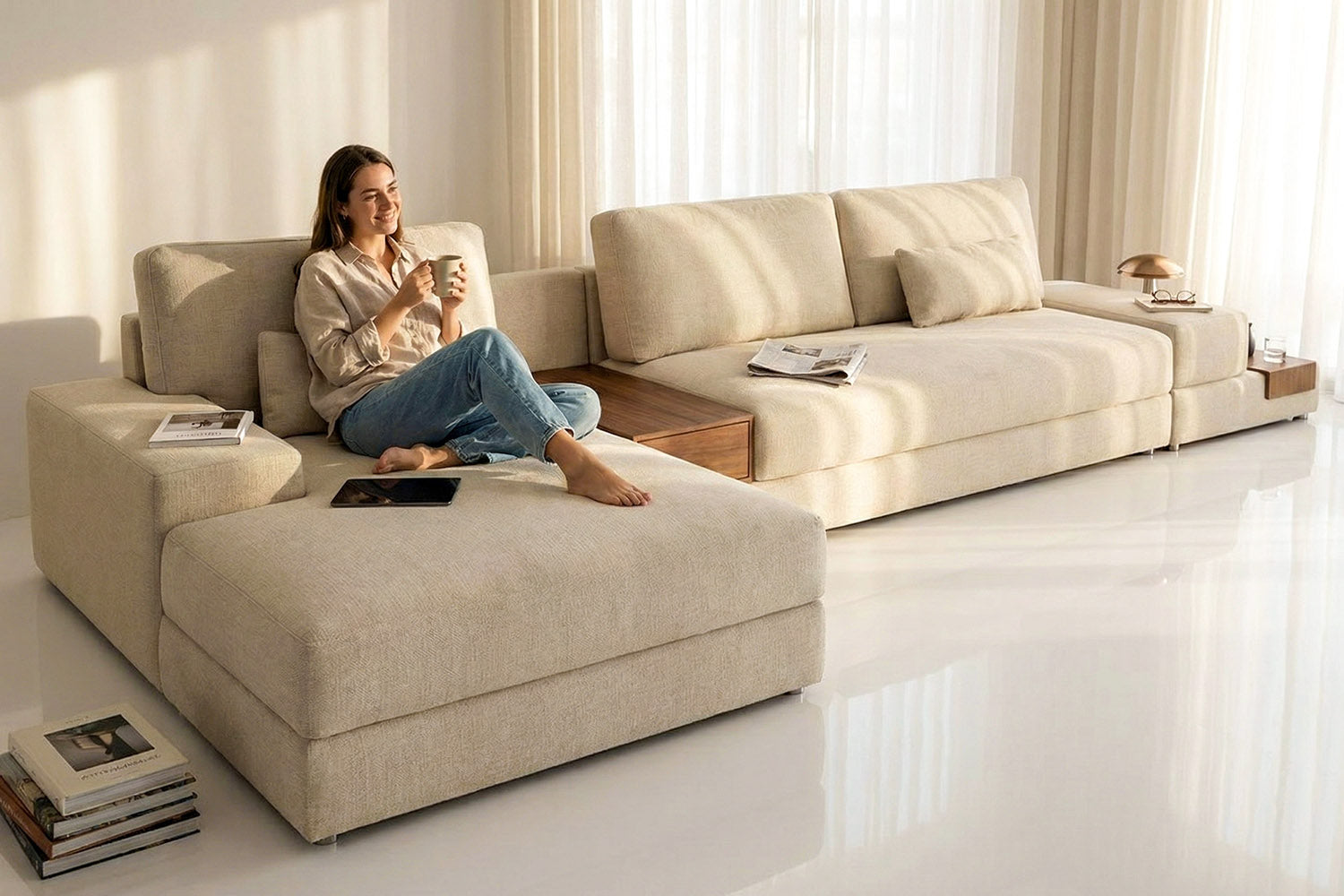 Florida Modern Fabric Chaise Sofa