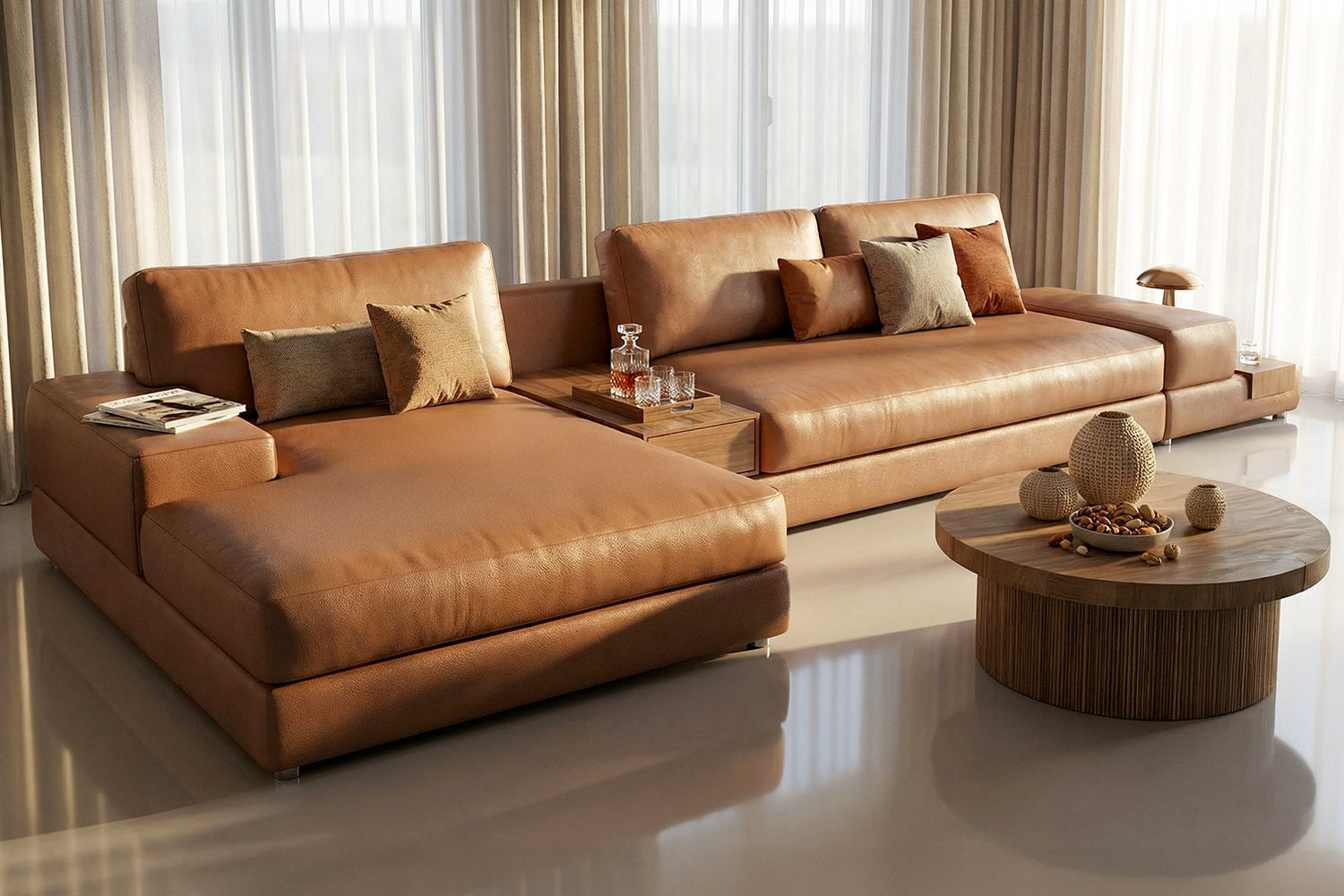 Florida Modern Leather Chaise Sofa