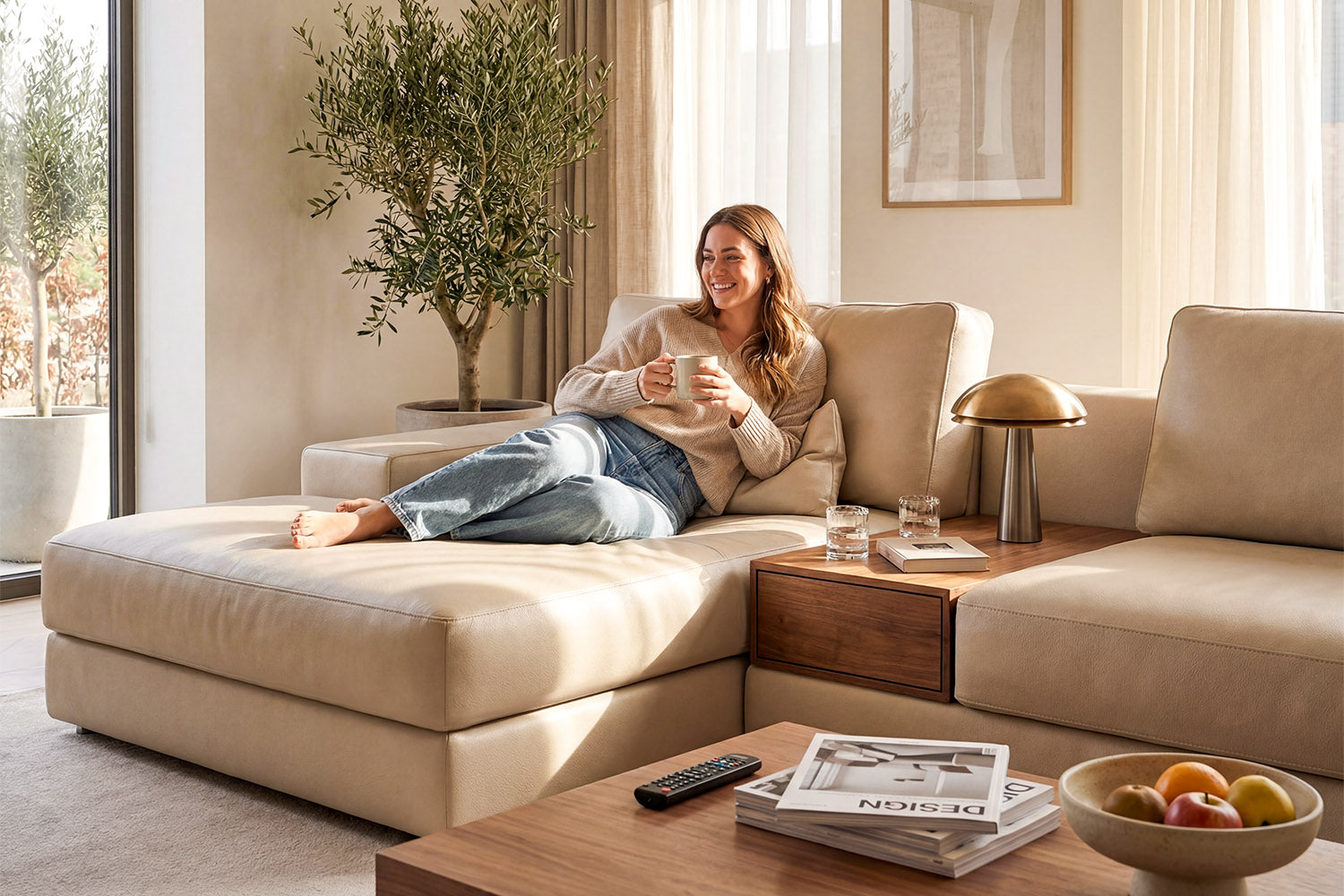 Florida LG Modern Leather U-Chaise Sectional