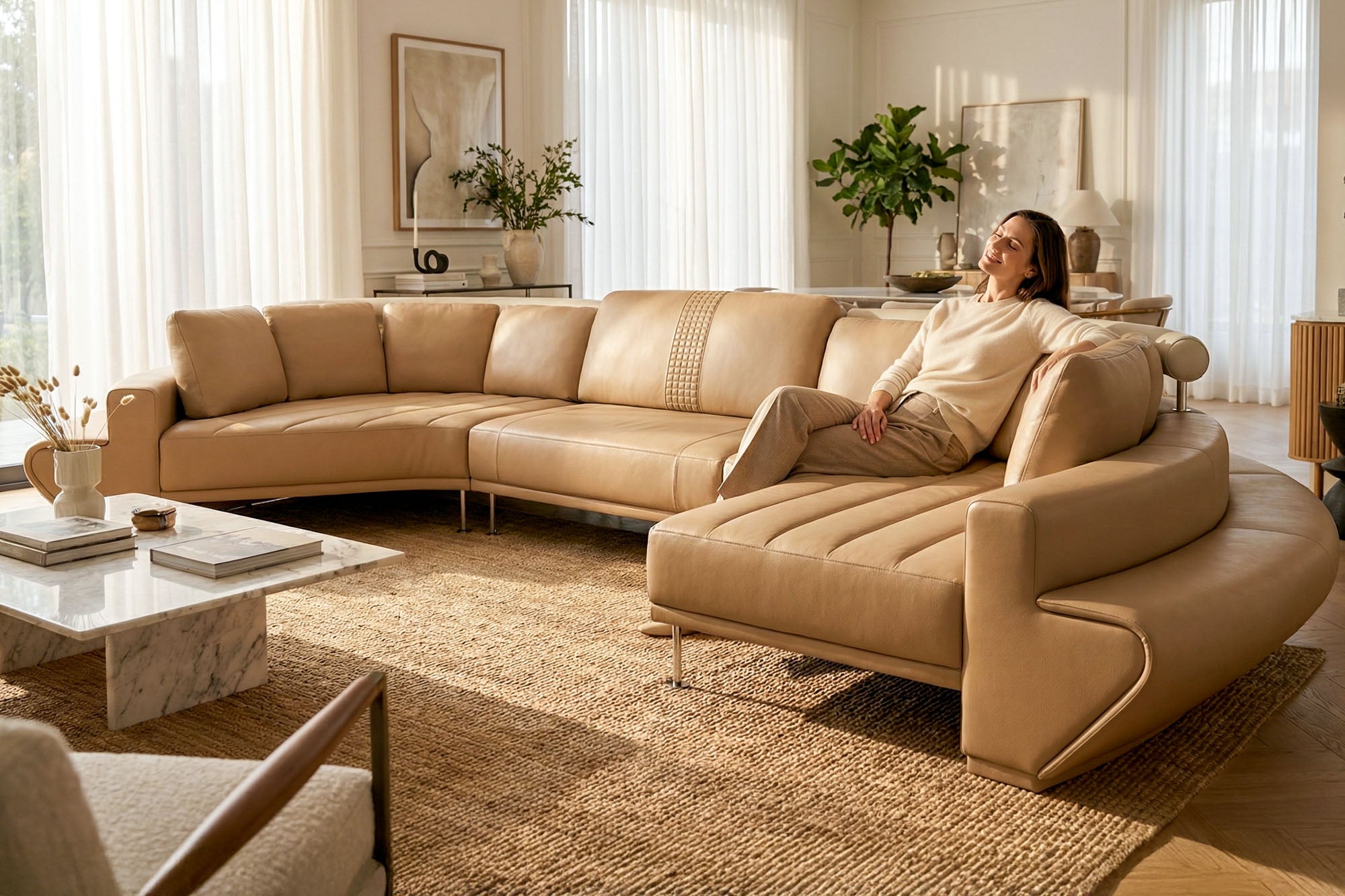Las Vegas Leather Curve Sectional