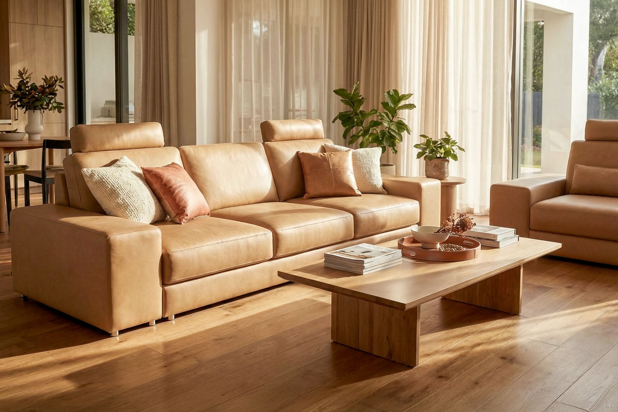 Los Angeles Modern Leather 3 Seater Sofa