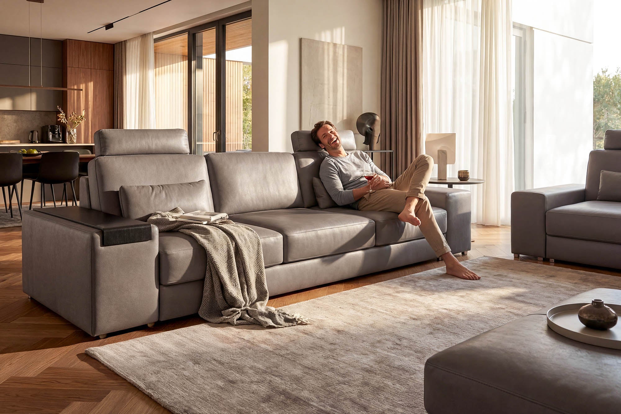 Los Angeles Modern Leather Sofa Set
