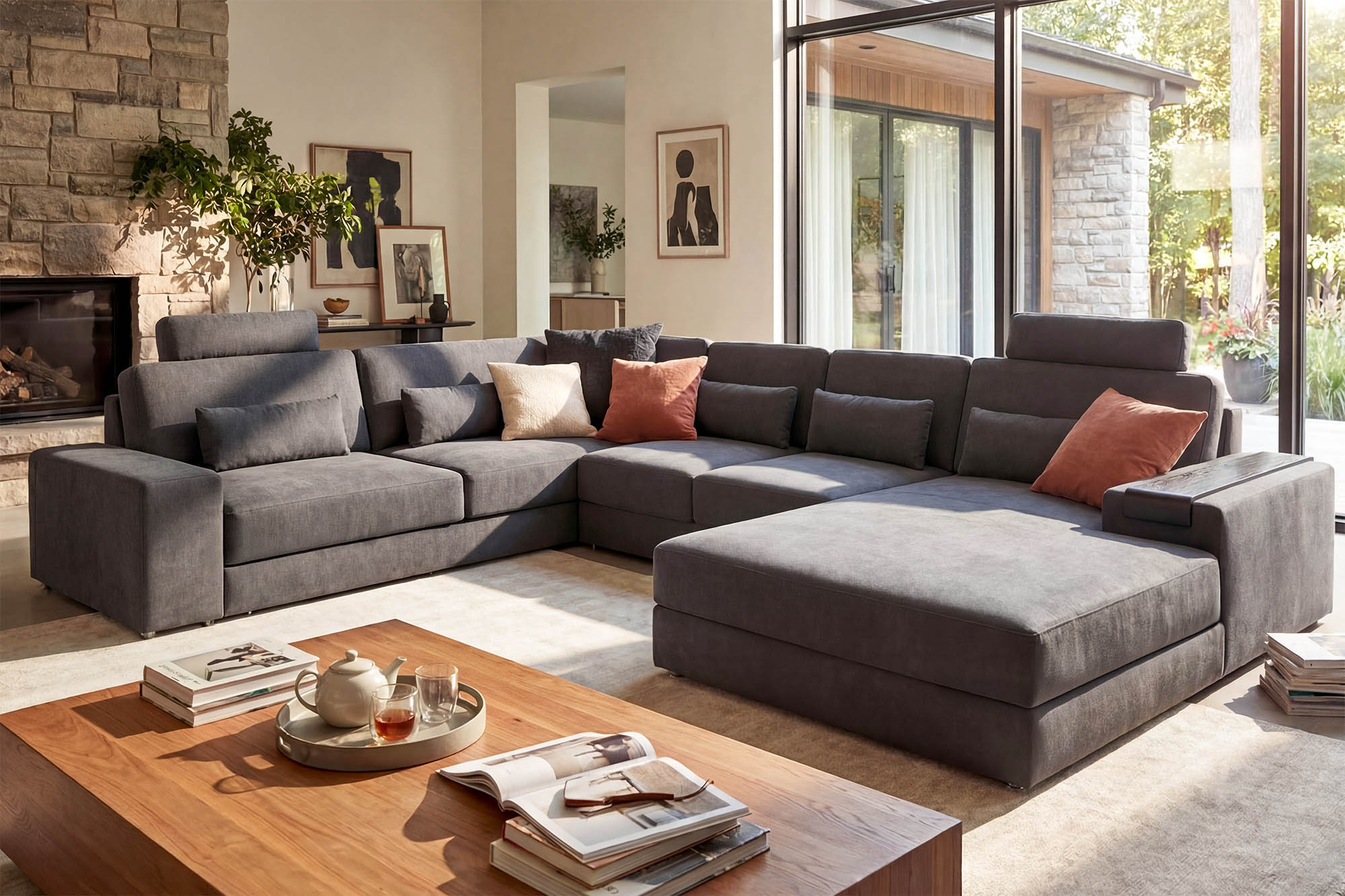 Los Angeles Modern Fabric U-Chaise Sectional