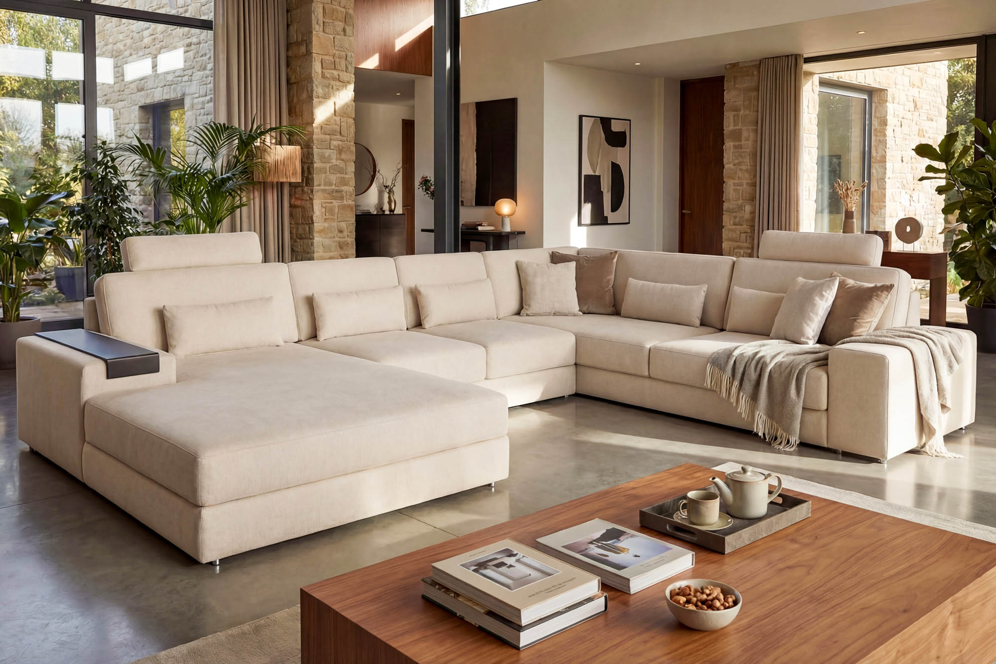 Los Angeles Modern Fabric U-Chaise Sectional