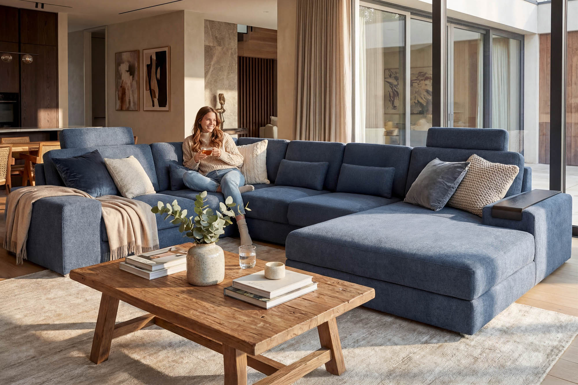Los Angeles Modern Fabric U-Chaise Sectional