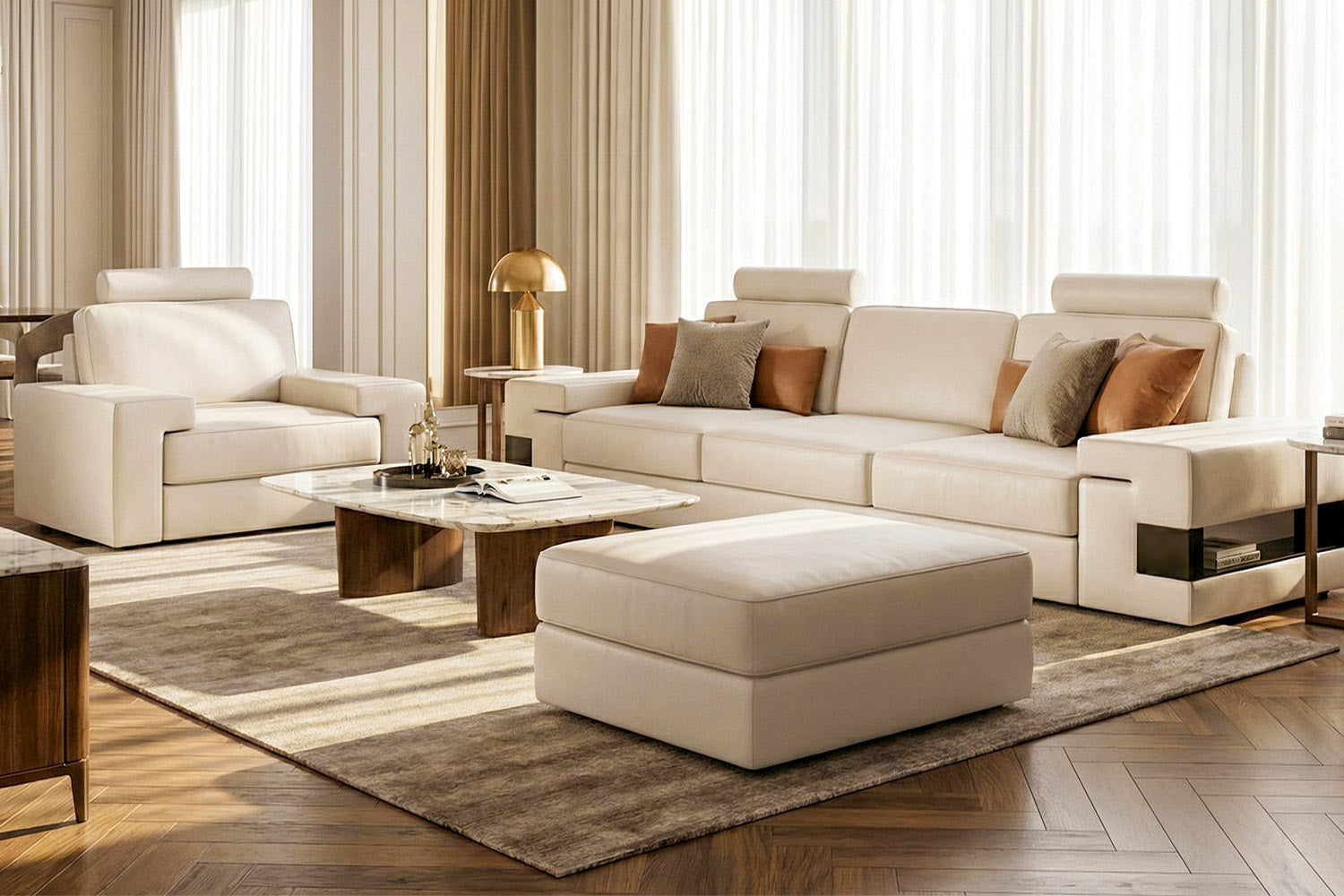 Los Angeles Leather Sofa Set