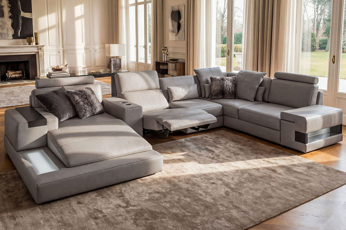 Los Angeles Leather Reclining U-Chaise Sectional