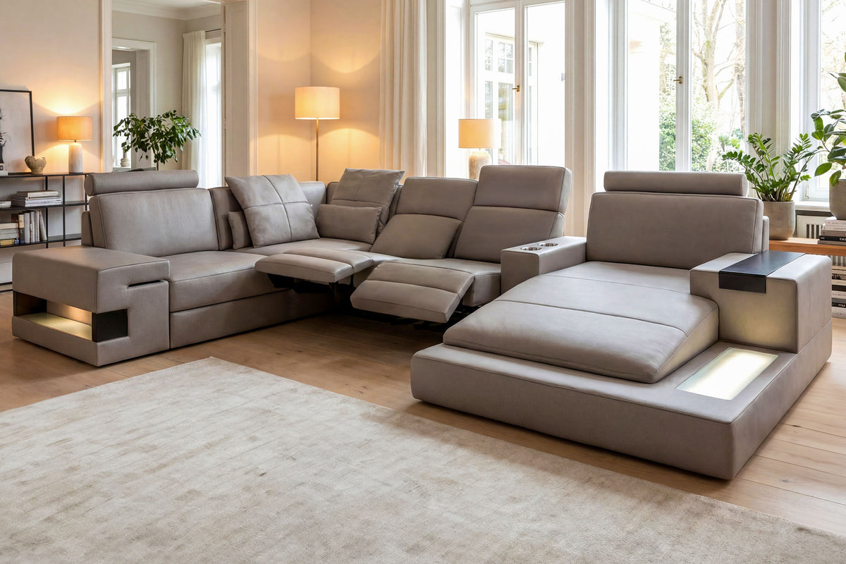 Los Angeles Leather Reclining U-Chaise Sectional