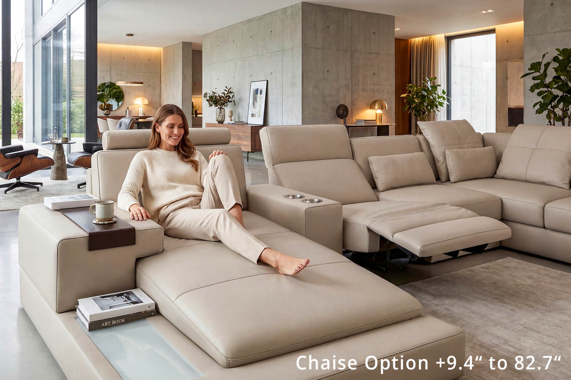 Los Angeles III Leather Chaise Sofa
