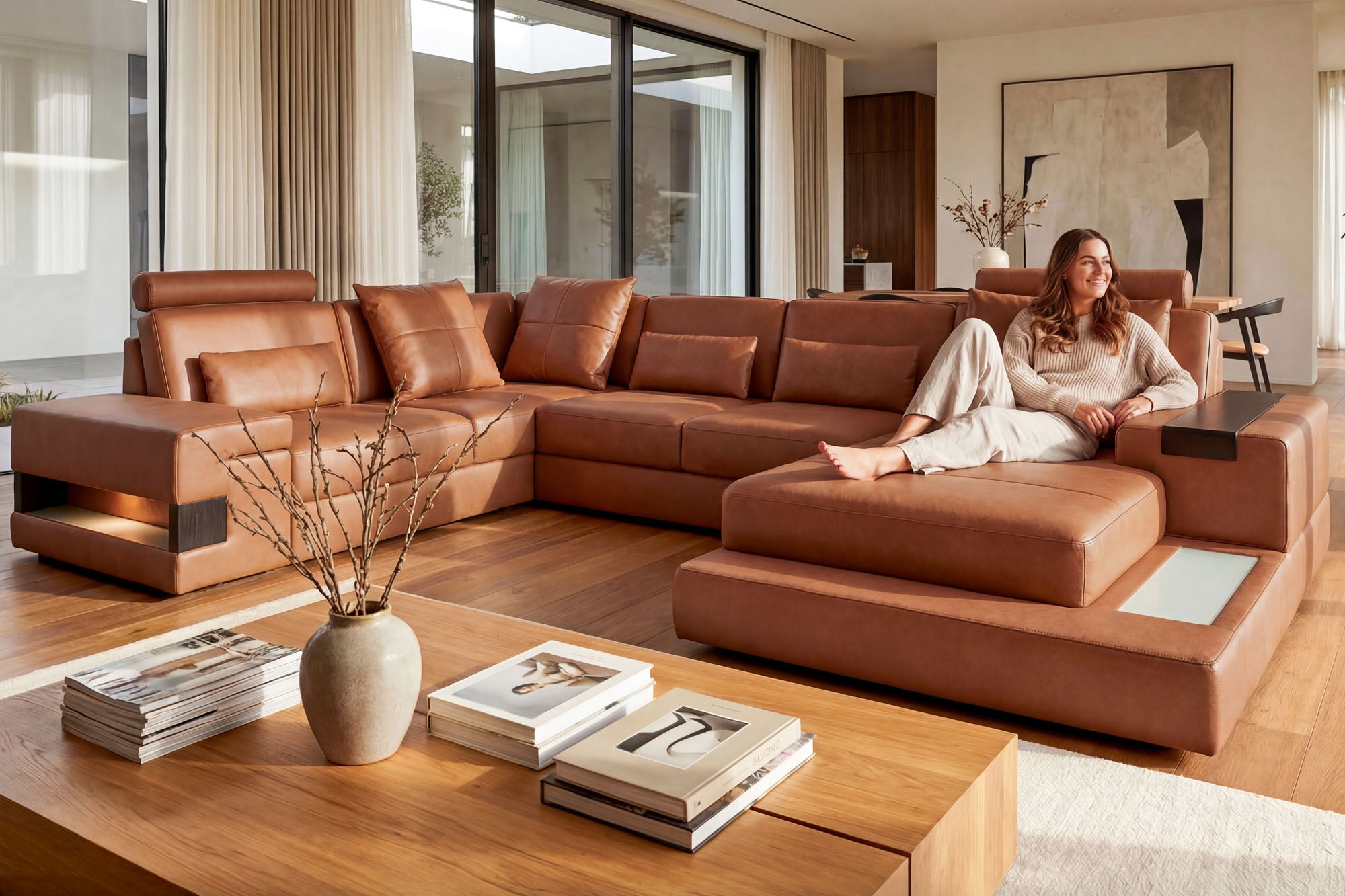 Los Angeles Leather U-Chaise Sectional