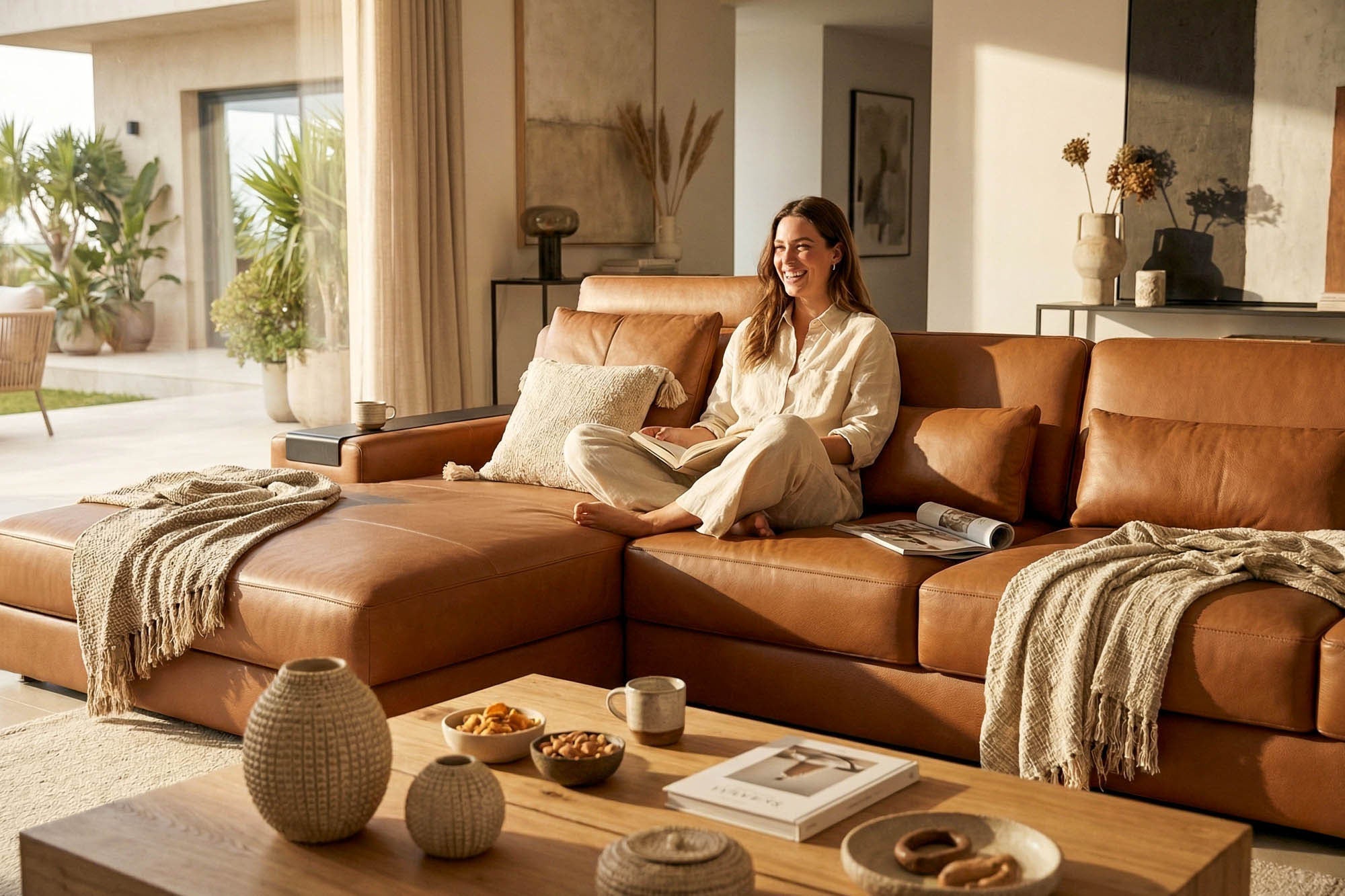 Los Angeles III-LG Modern Leather Chaise Sectional