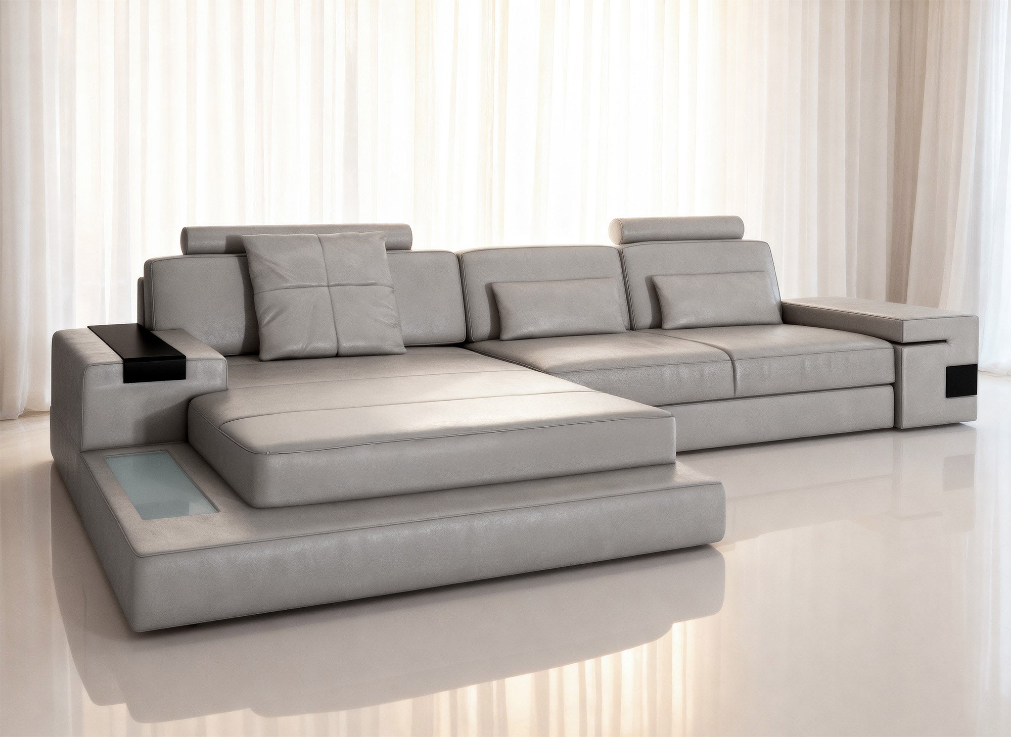 IN-STOCK Los Angeles III Buffalo Full-Leather Chaise Sofa with Recliner - UNBOXED