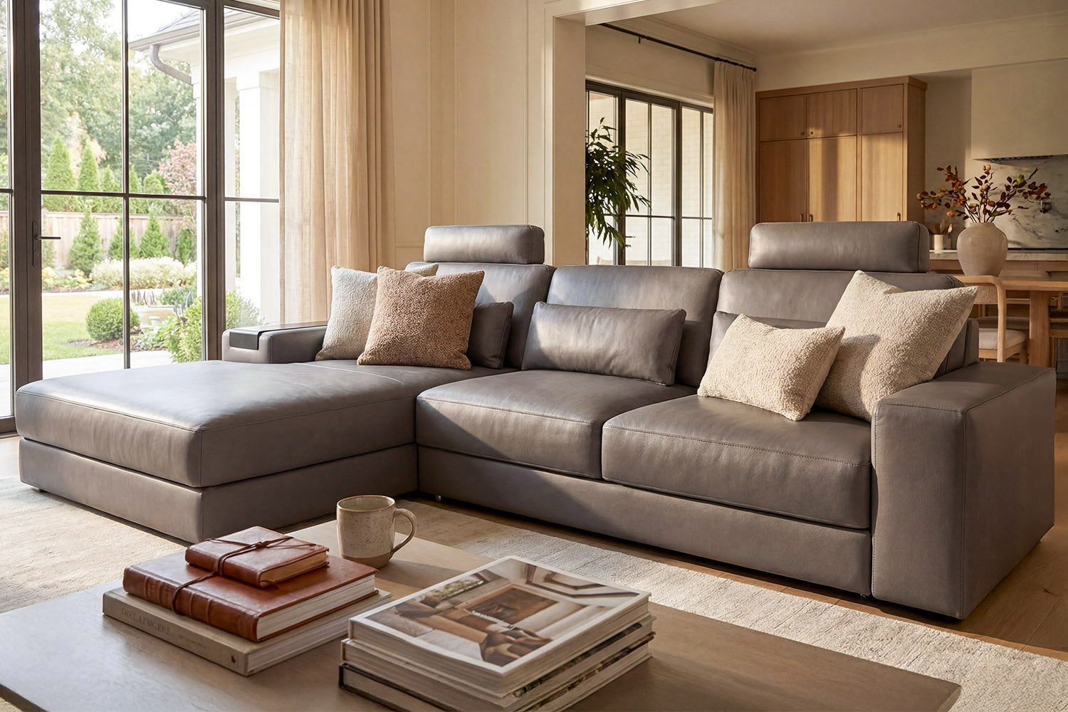 Los Angeles III Modern Leather Chaise Sofa