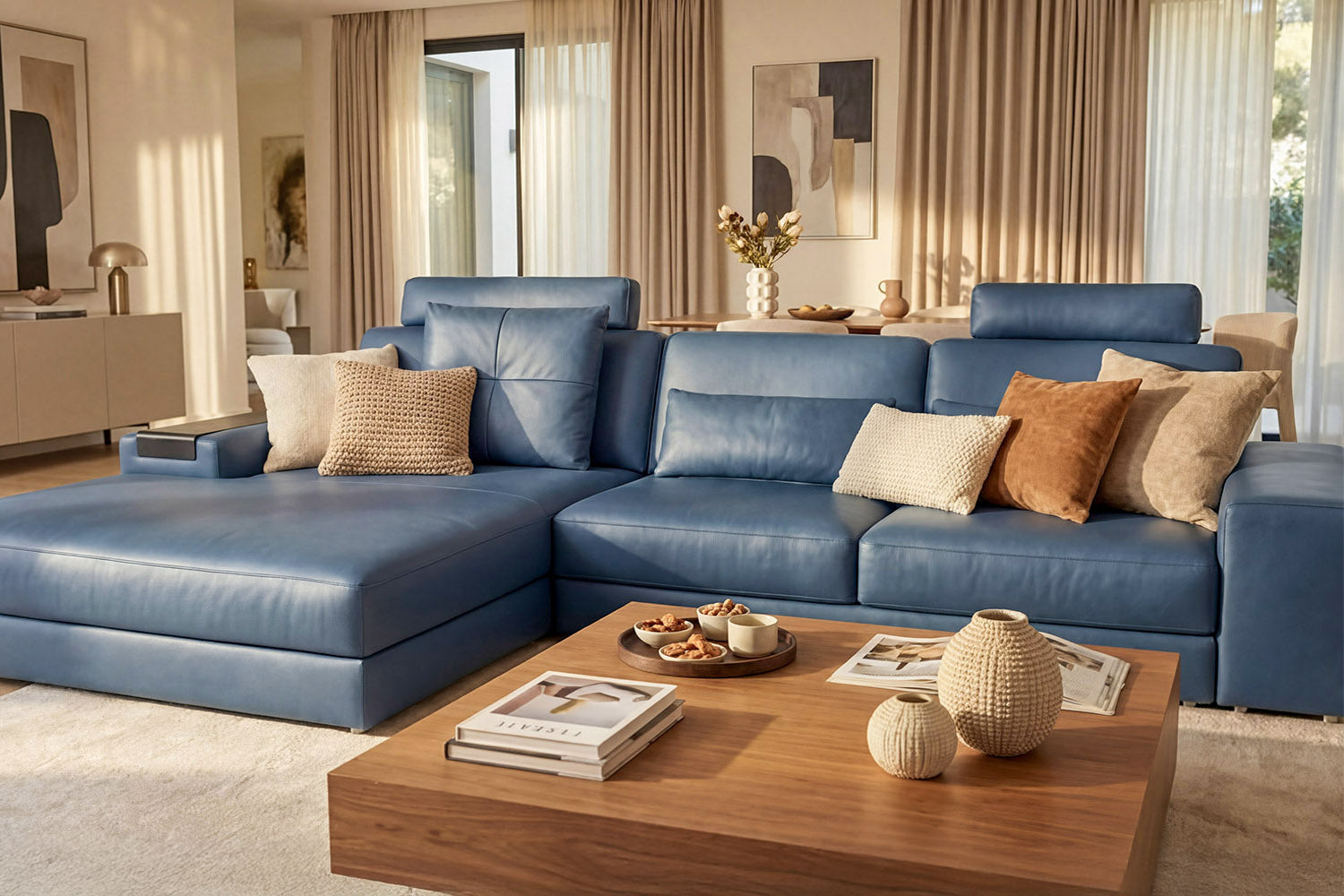 Los Angeles III Modern Leather Chaise Sofa