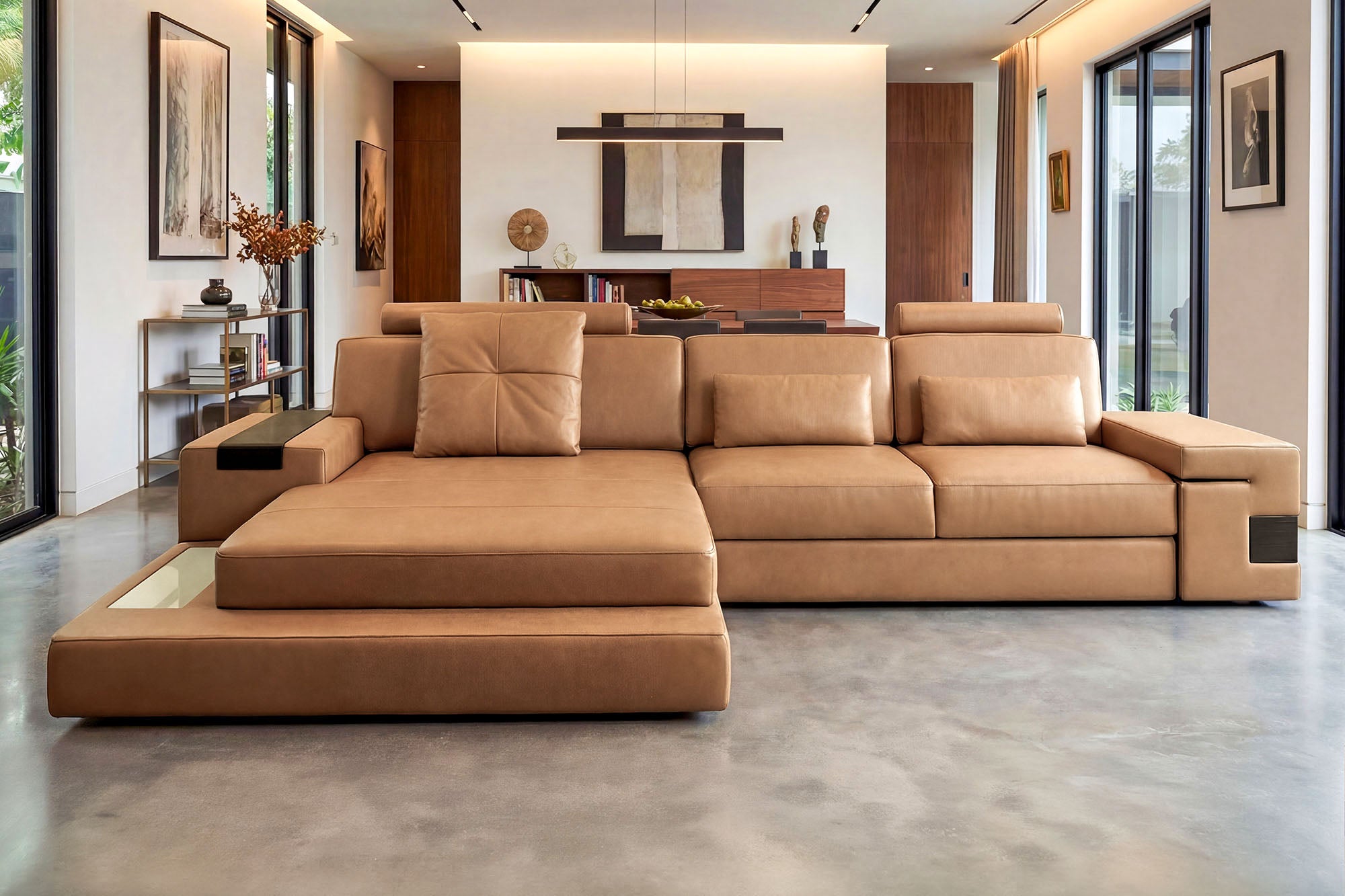 Los Angeles III Leather Chaise Sofa
