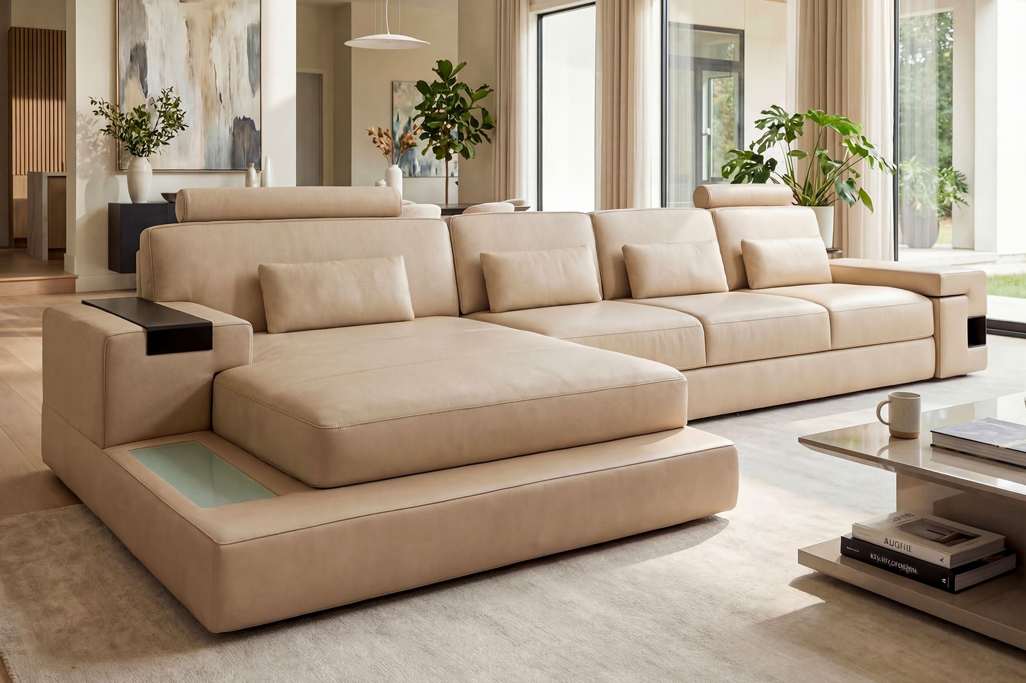 Los Angeles III-LG Leather Chaise Sectional