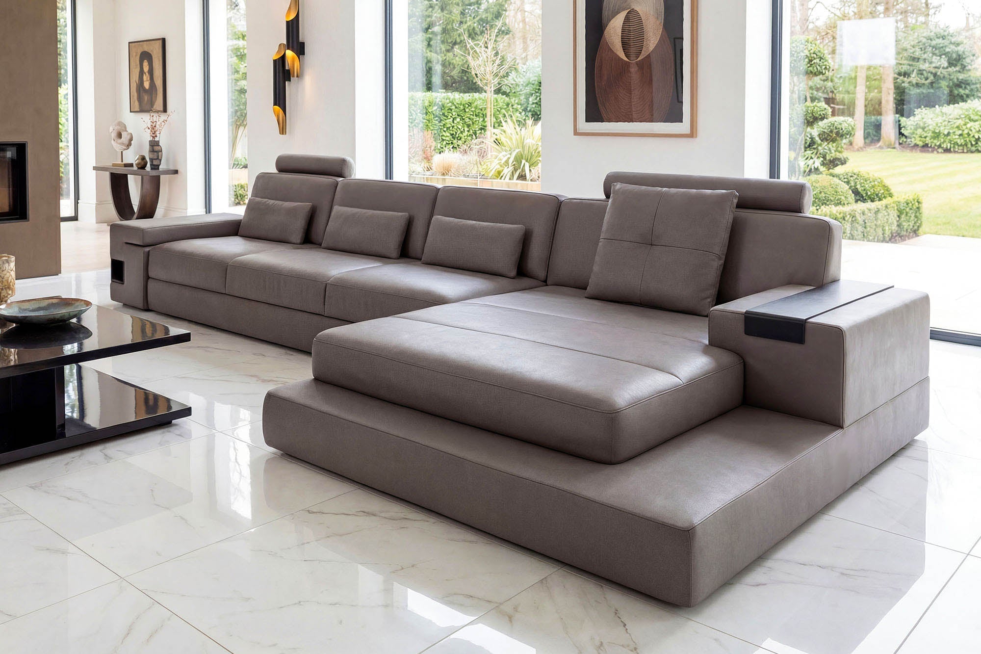 Los Angeles III-LG Leather Chaise Sectional