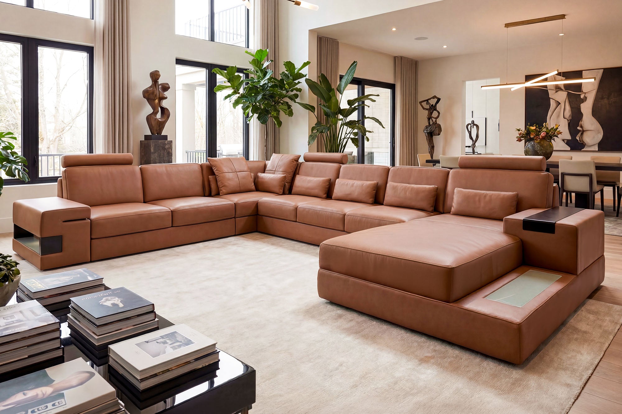 Los Angeles LG Leather U-Chaise Sectional Large