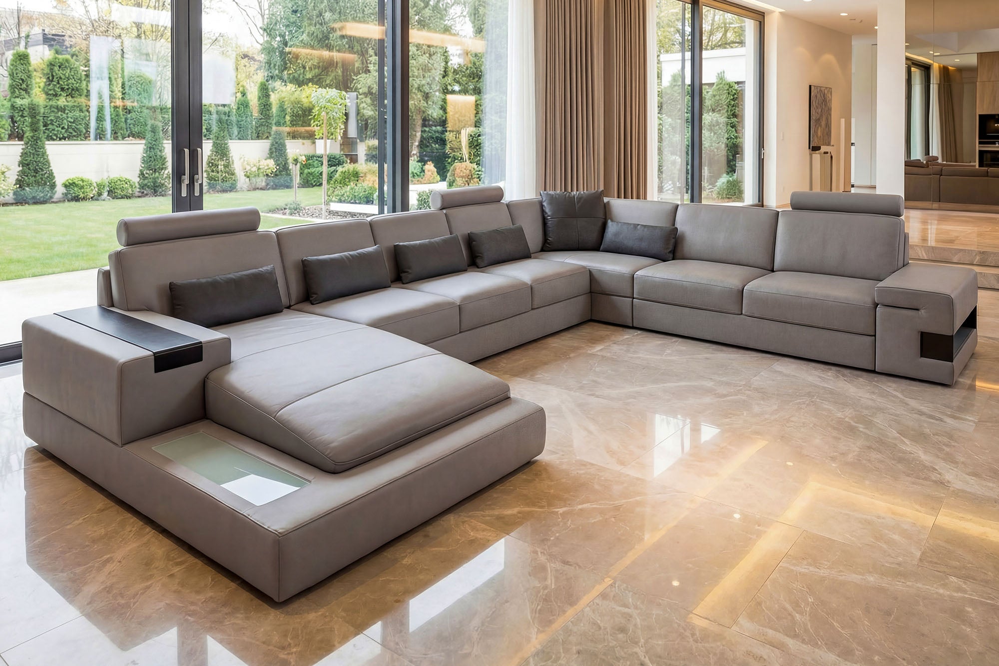 Los Angeles LG Leather U-Chaise Sectional Large