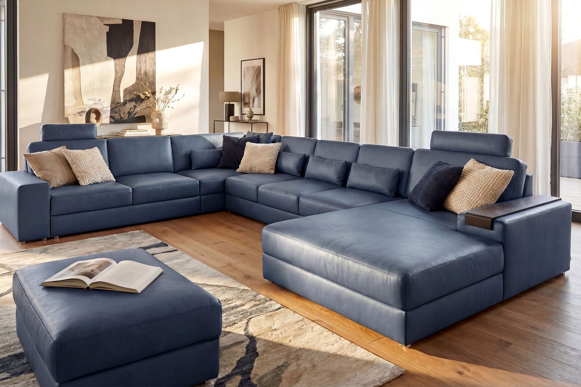 Los Angeles LG Modern Leather U-Chaise Sectional Large