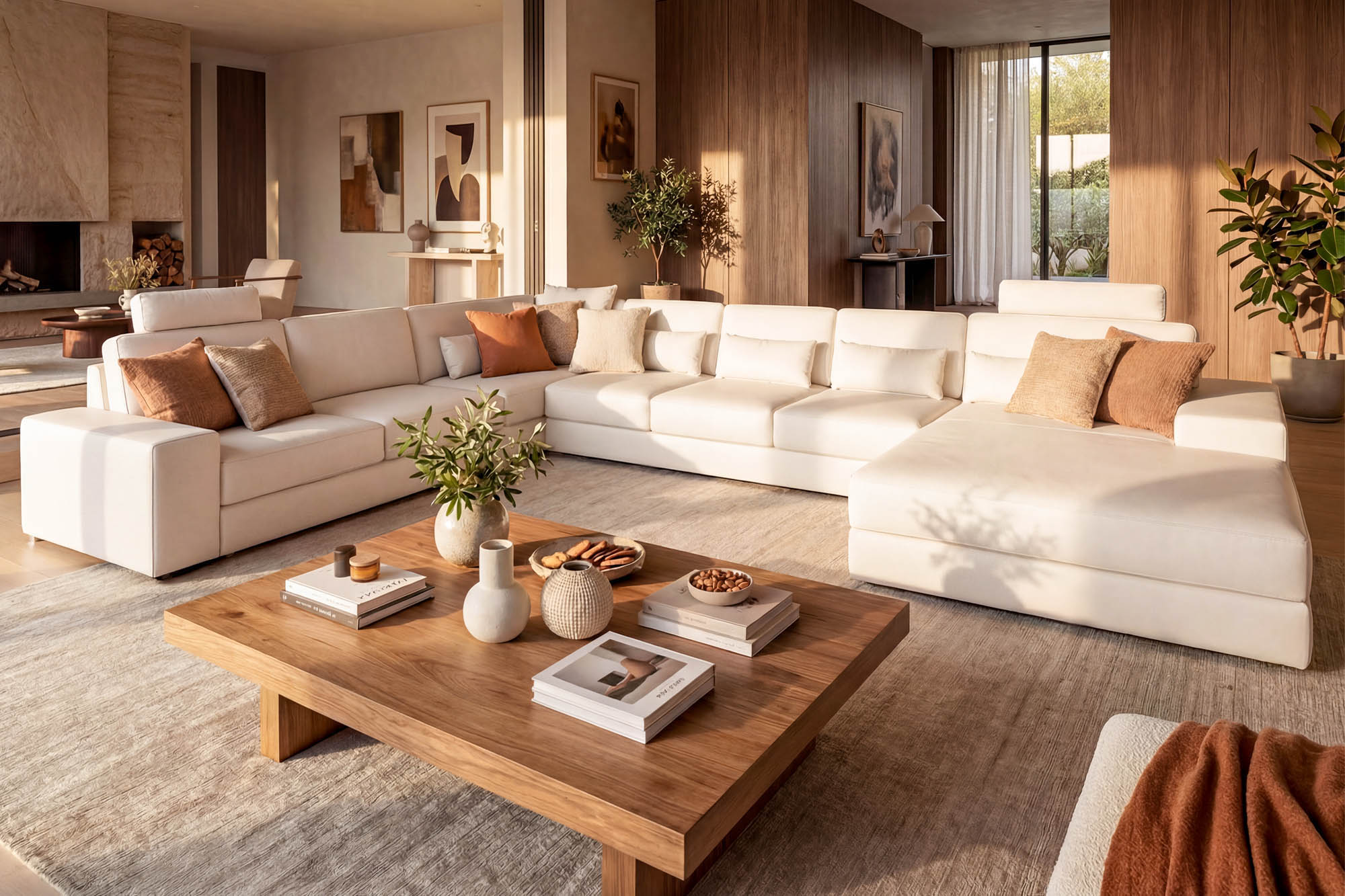 Los Angeles LG Modern Leather U-Chaise Sectional Large