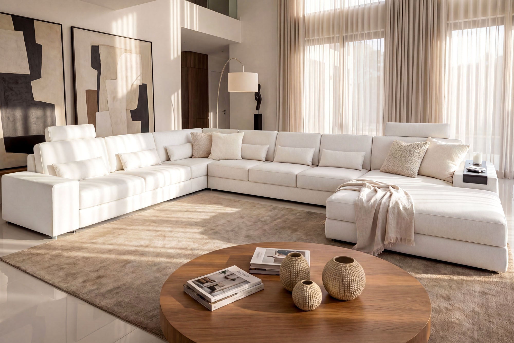 Los Angeles LG Modern Leather U-Chaise Sectional Large