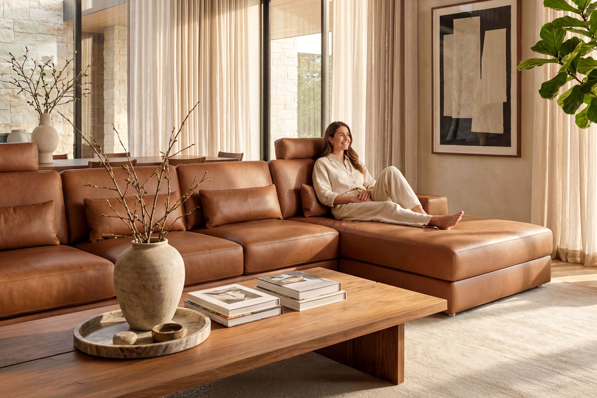 Los Angeles LG Modern Leather U-Chaise Sectional Large