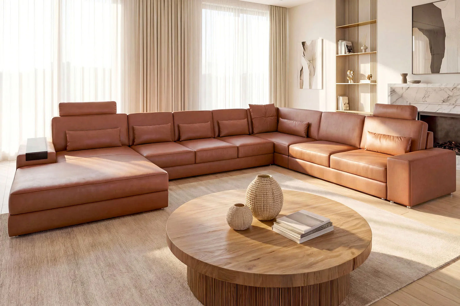 Los Angeles LG Modern Leather U-Chaise Sectional Large