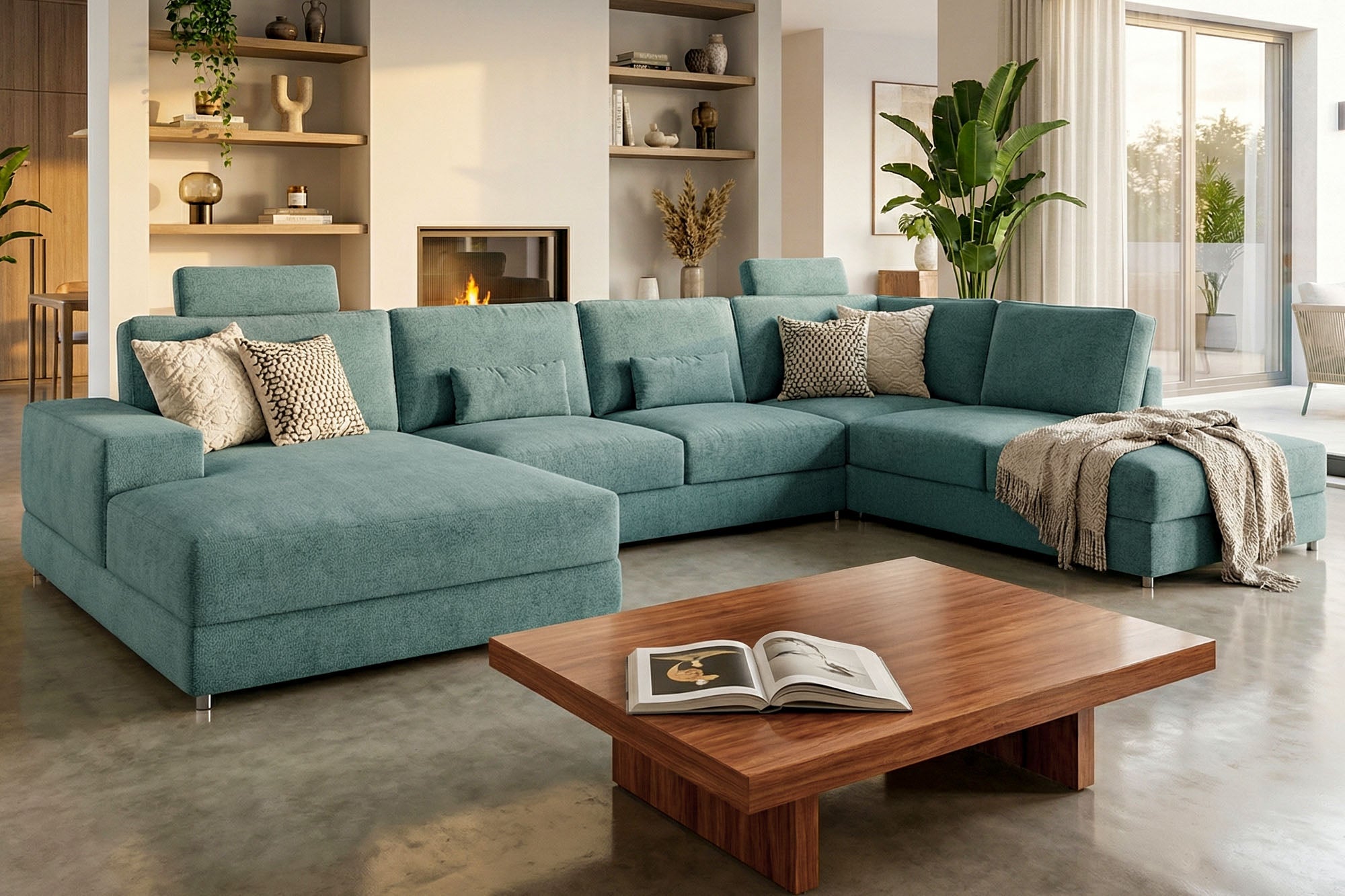 New York Modern Fabric U-Chaise Sectional