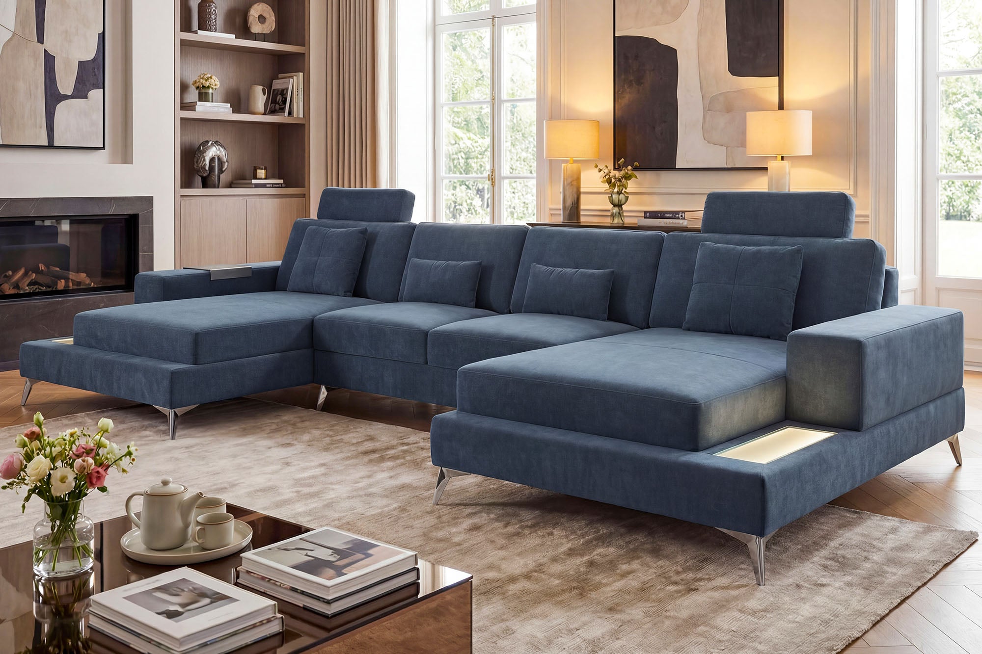 New York Fabric Double Chaise Sectional