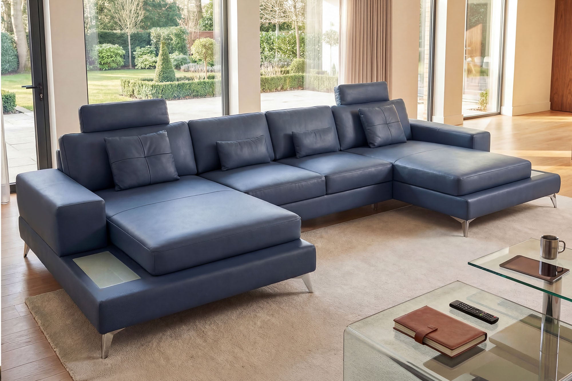New York Leather Double Chaise Sectional