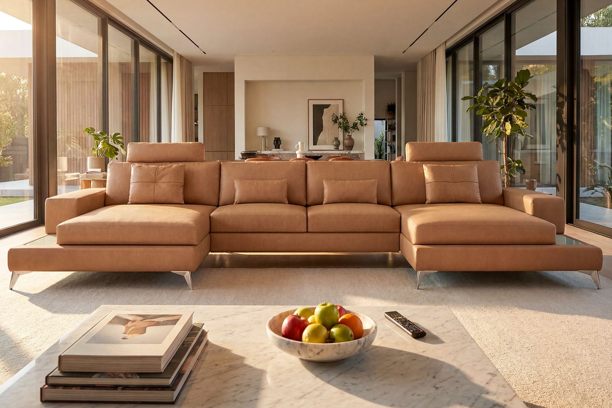 New York Leather Double Chaise Sectional