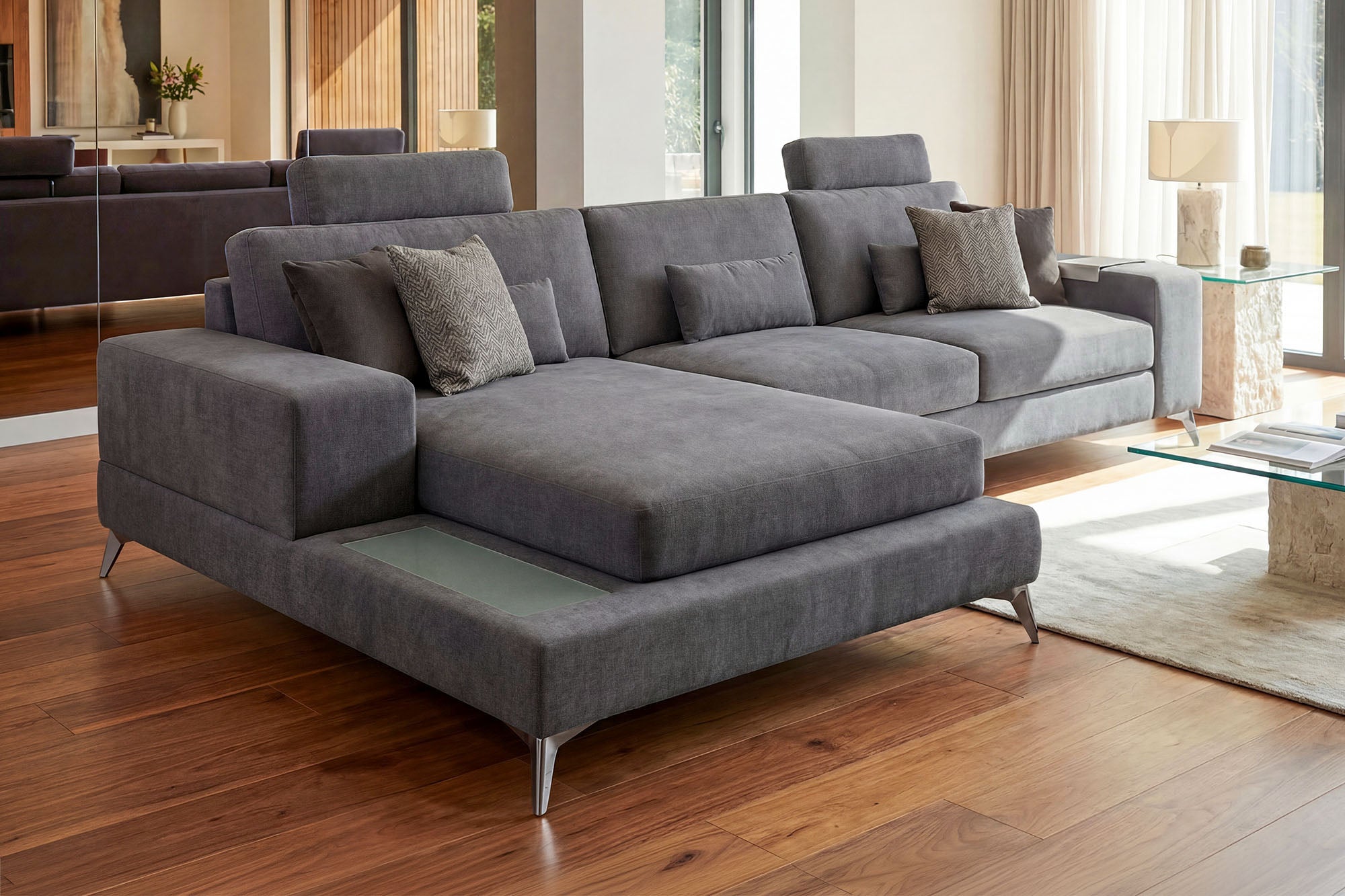 New York III Fabric Chaise Sofa
