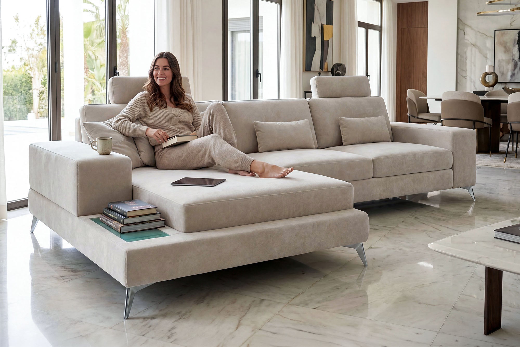 New York III Fabric Chaise Sofa