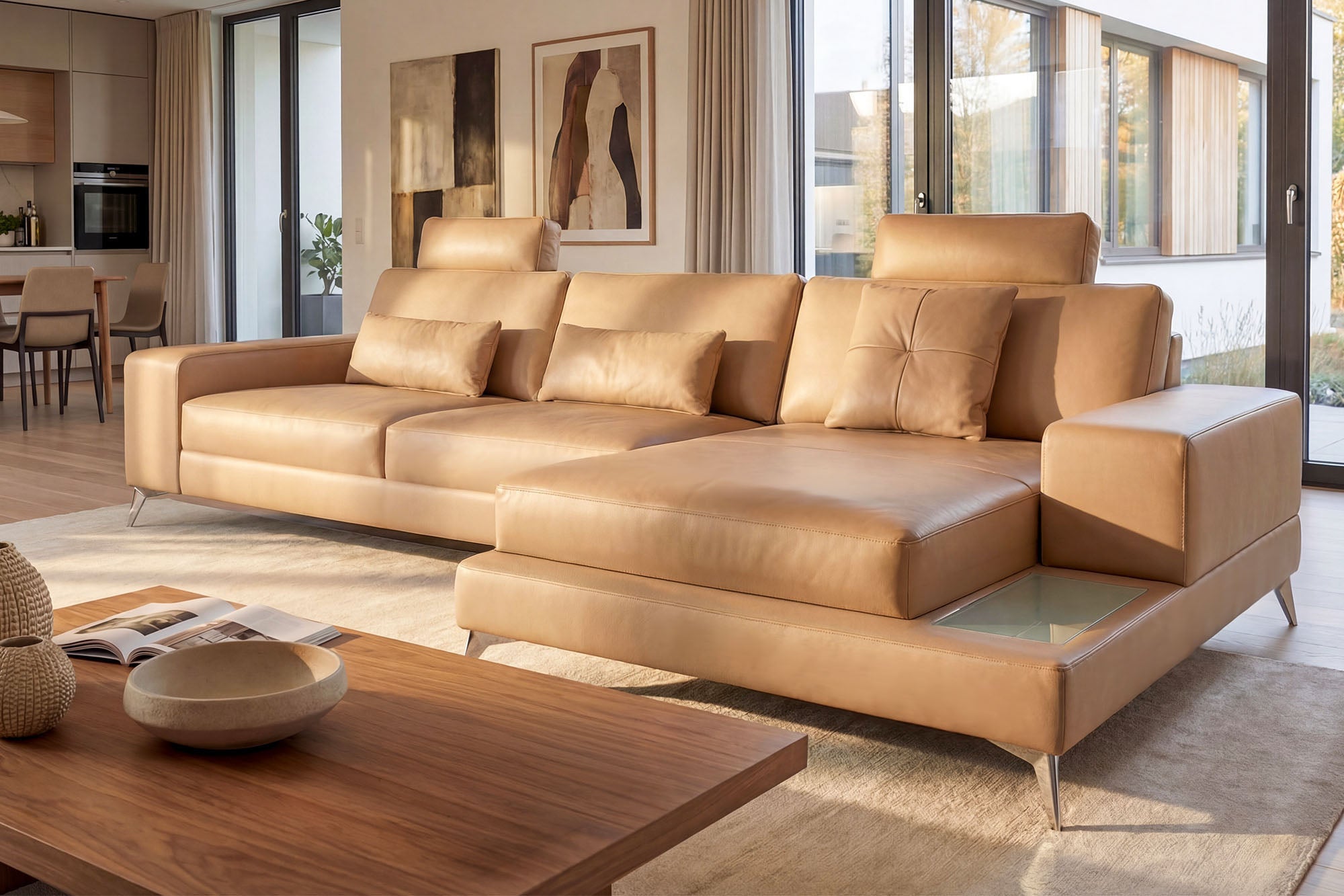 New York III Leather Chaise Sofa