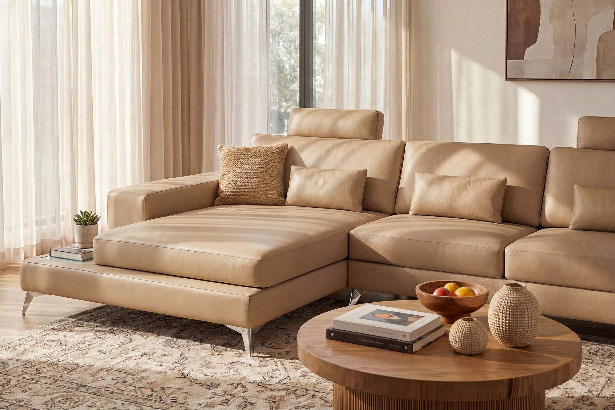 New York III Leather Chaise Sofa