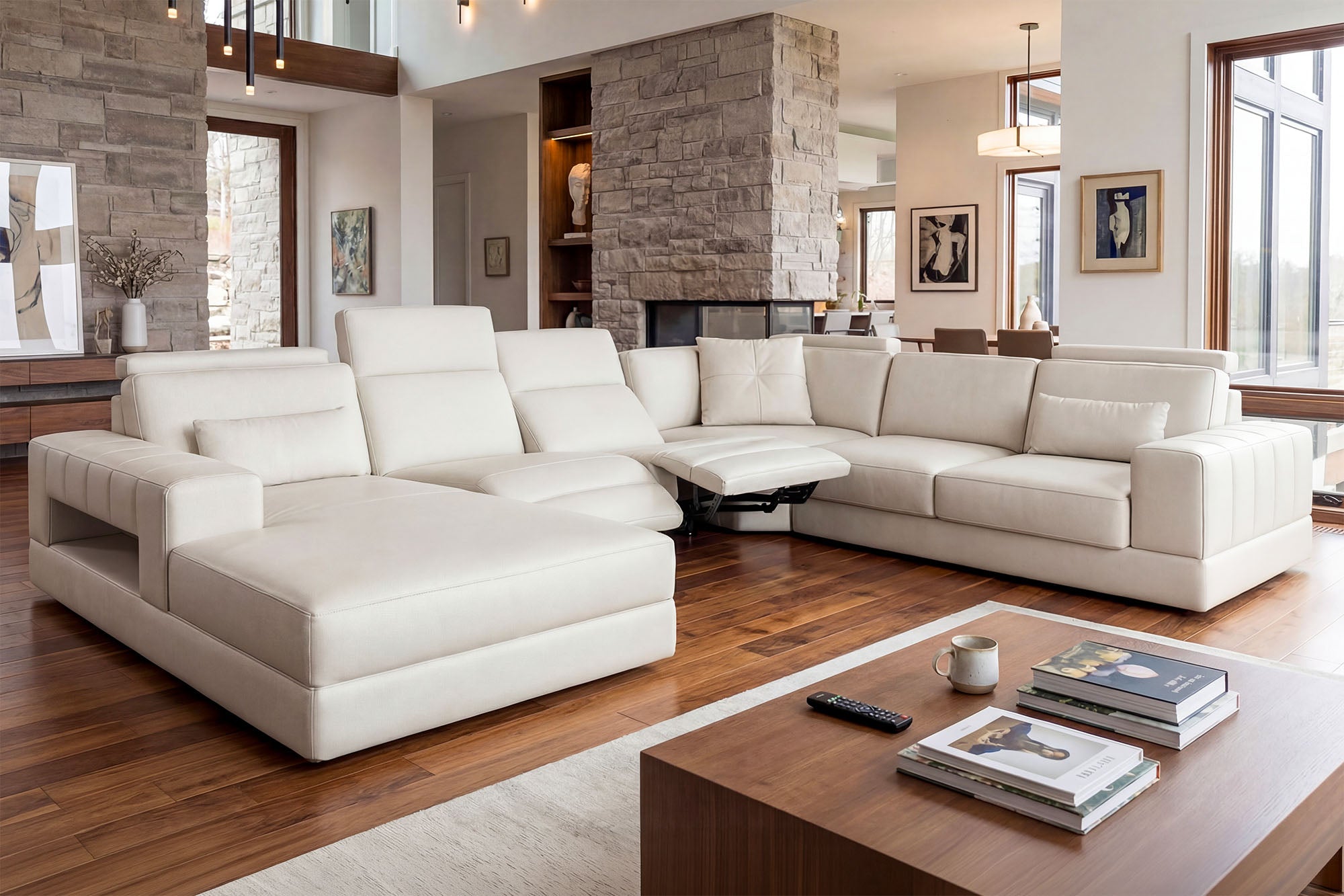 Phoenix Modern Leather U-Chaise Sectional