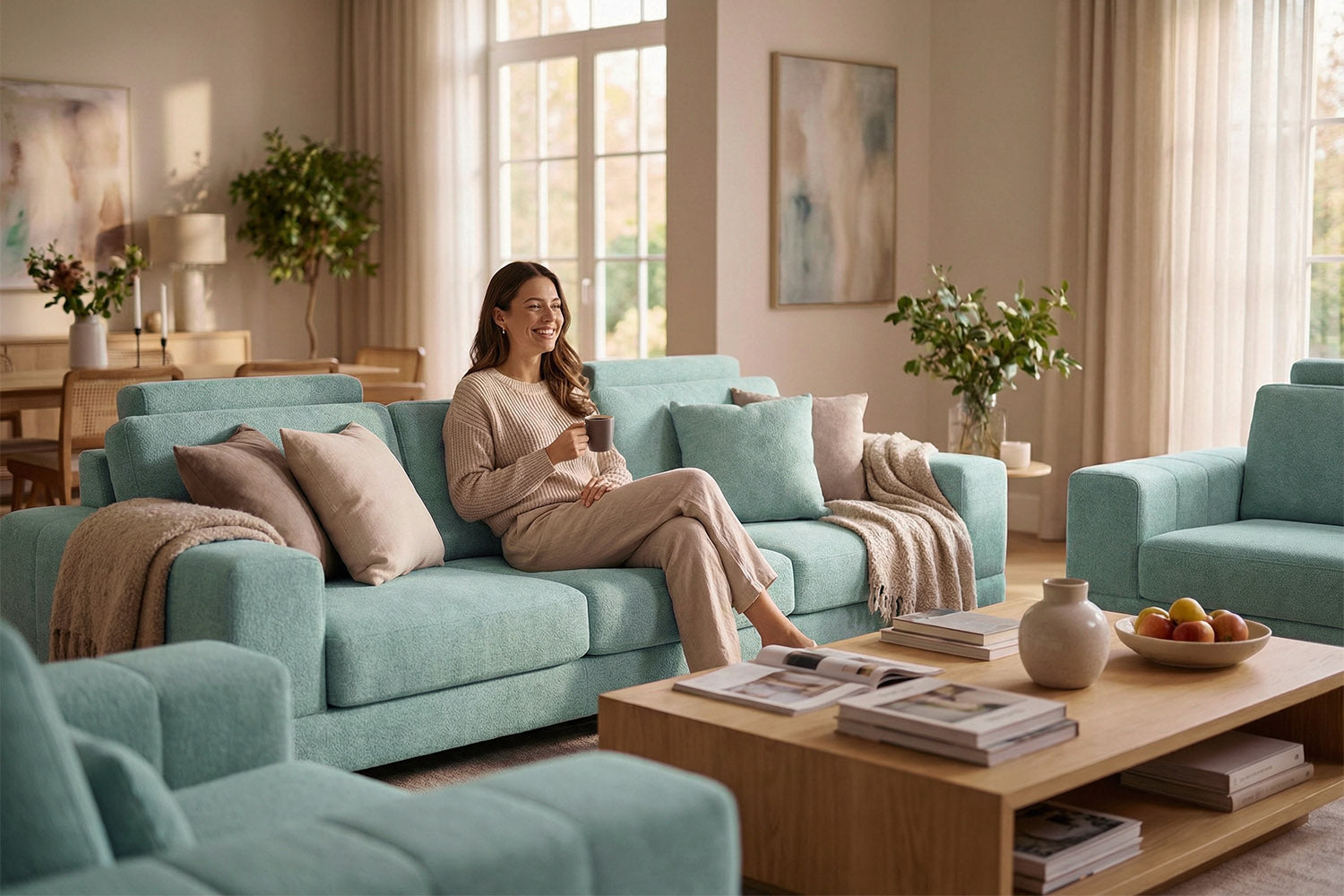 Phoenix Modern Fabric Sofa Set