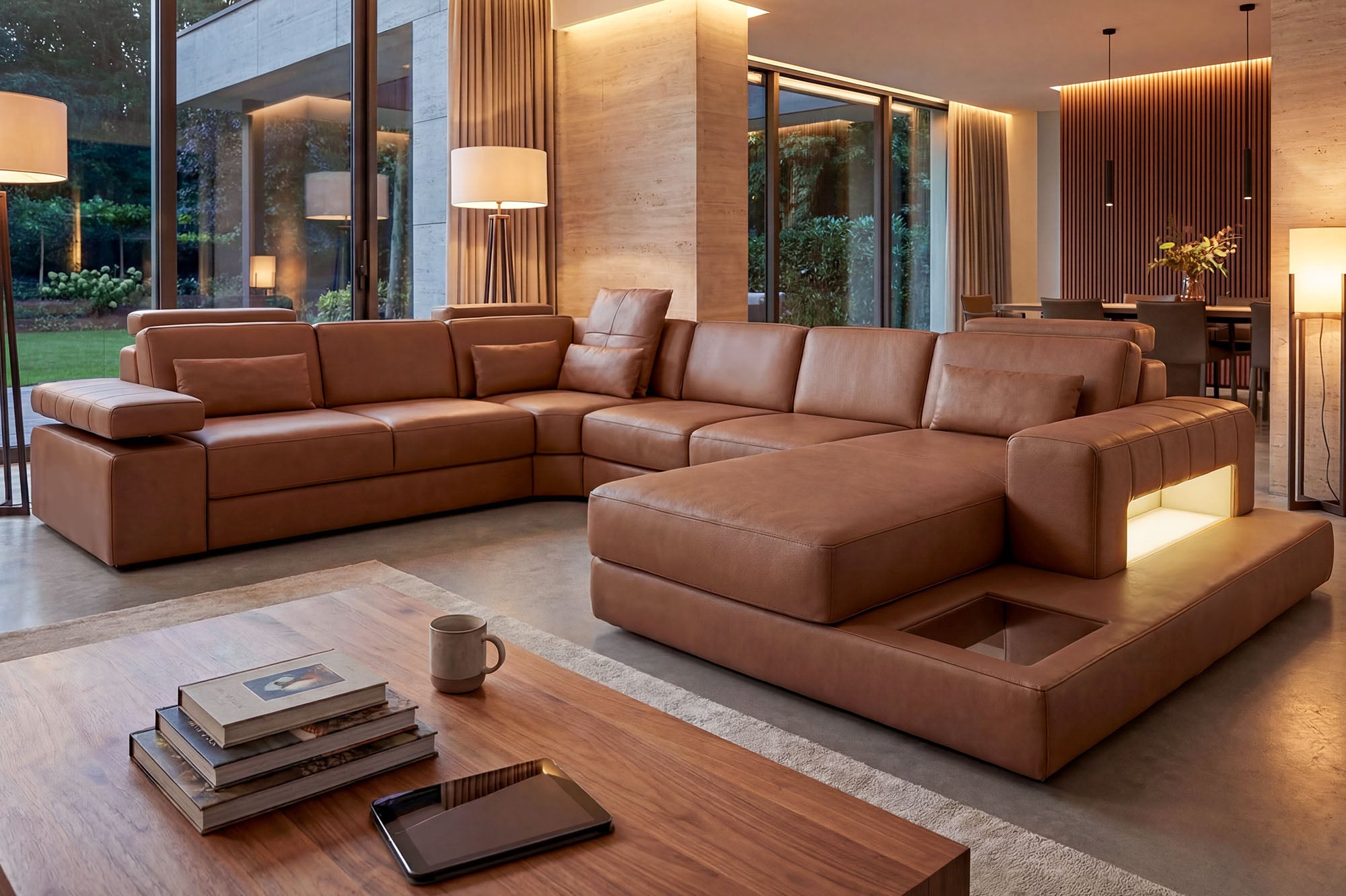 Phoenix Leather U-Chaise Sectional