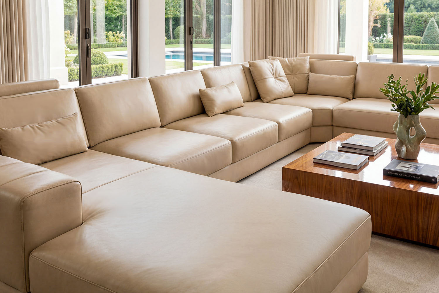 Phoenix LG Modern Leather U-Chaise Sectional Large